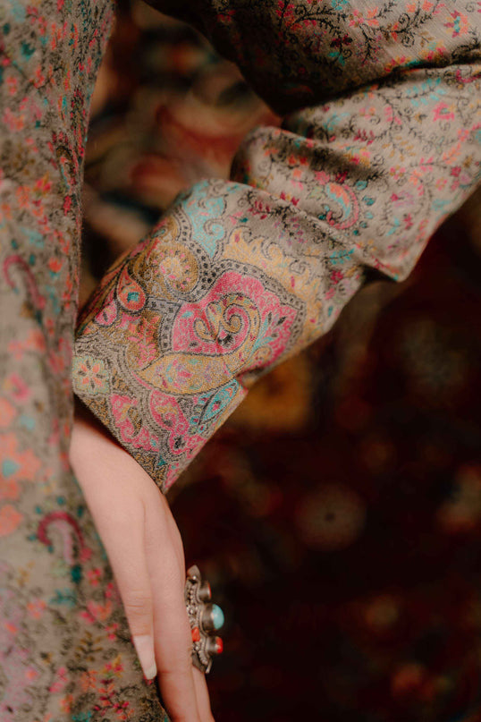 Kashmiri Kani Work Jacket - Long | Silk - Kashmir Jama