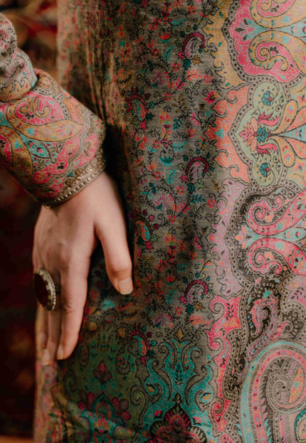 Kashmiri Kani Work Jacket - Long | Silk - Kashmir Jama