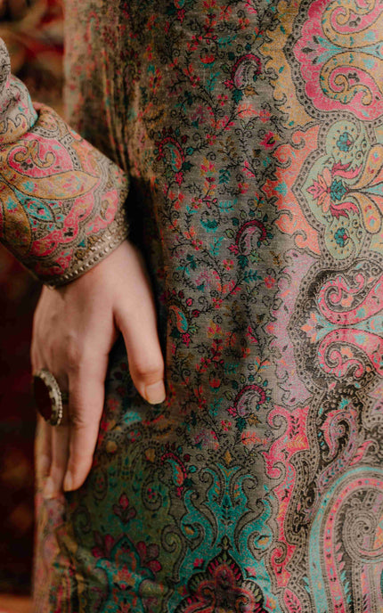 Kashmiri Kani Work Jacket - Long | Silk - Kashmir Jama