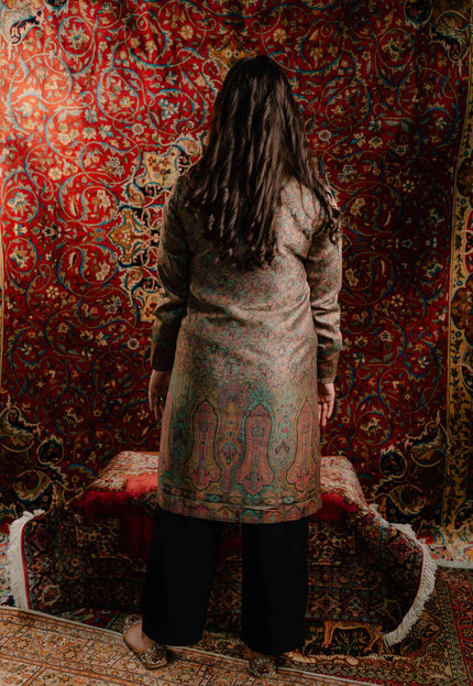 Kashmiri Kani Work Jacket - Long | Silk - Kashmir Jama