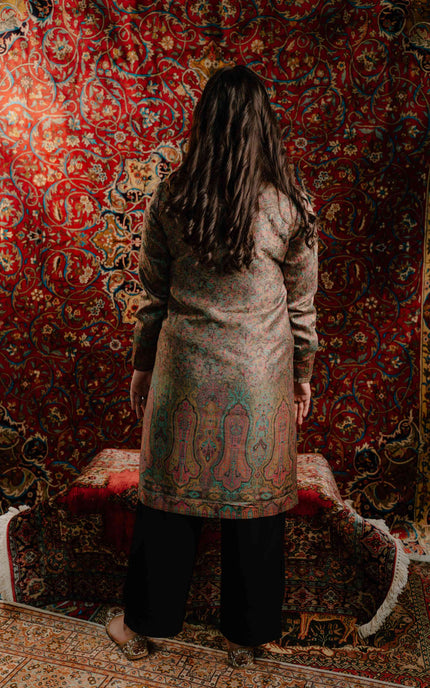 Kashmiri Kani Work Jacket - Long | Silk - Kashmir Jama