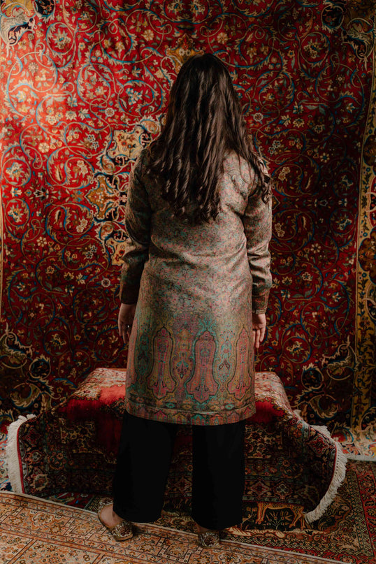 Kashmiri Kani Work Jacket - Long | Silk - Kashmir Jama