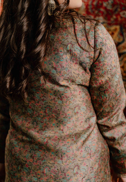 Kashmiri Kani Work Jacket - Long | Silk - Kashmir Jama