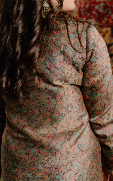 Kashmiri Kani Work Jacket - Long | Silk - Kashmir Jama