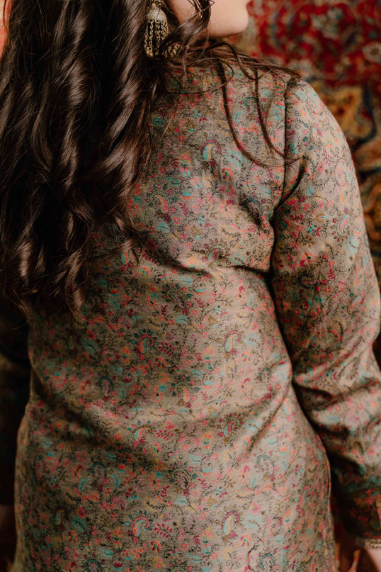 Kashmiri Kani Work Jacket - Long | Silk - Kashmir Jama