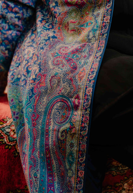 Kashmiri Kani Work Jacket - Blue | Silk - Kashmir Jama