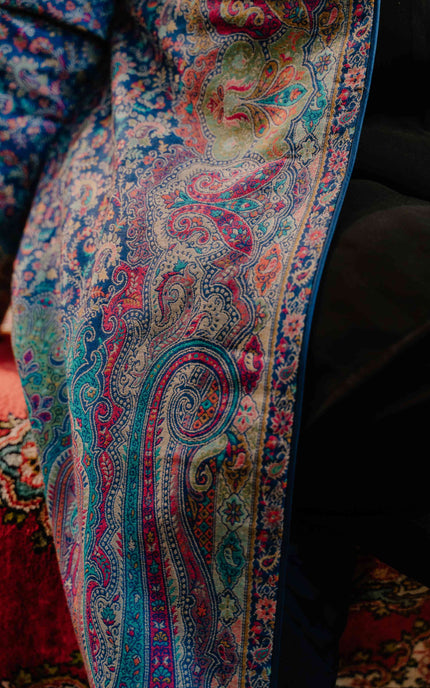 Kashmiri Kani Work Jacket - Blue | Silk - Kashmir Jama