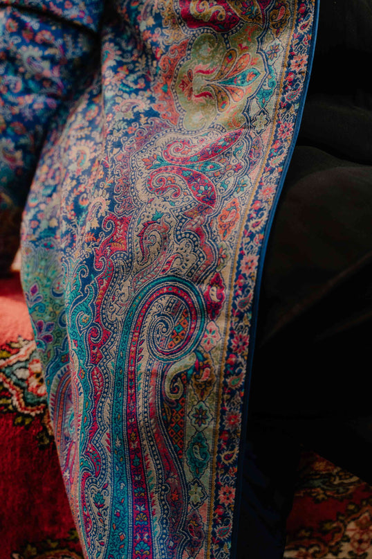 Kashmiri Kani Work Jacket - Blue | Silk - Kashmir Jama