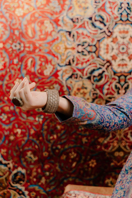 Kashmiri Kani Work Jacket - Blue | Silk - Kashmir Jama