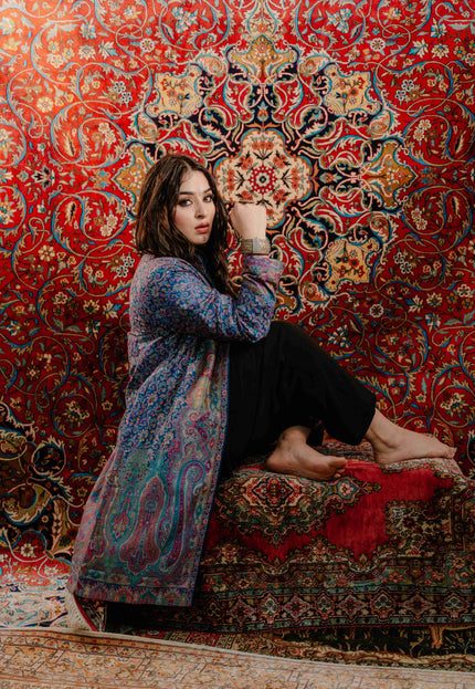 Kashmiri Kani Work Jacket - Blue | Silk - Kashmir Jama