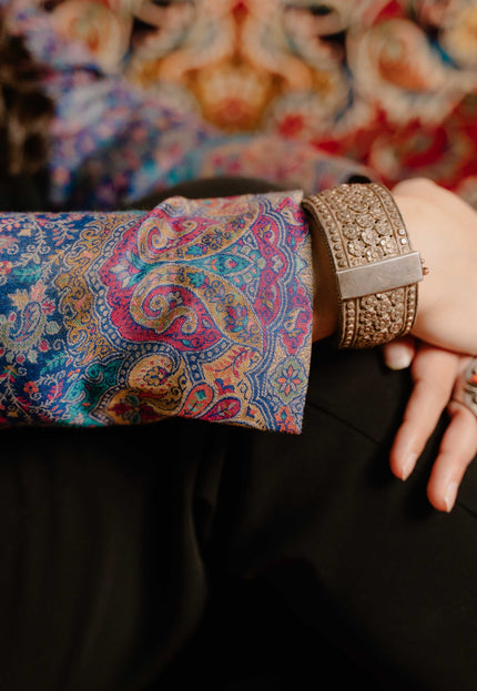Kashmiri Kani Work Jacket - Blue | Silk - Kashmir Jama