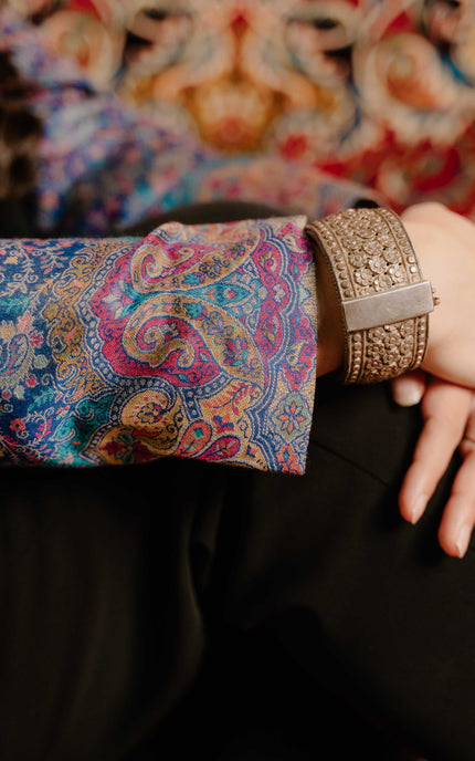 Kashmiri Kani Work Jacket - Blue | Silk - Kashmir Jama