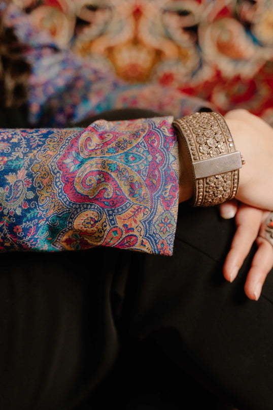 Kashmiri Kani Work Jacket - Blue | Silk - Kashmir Jama