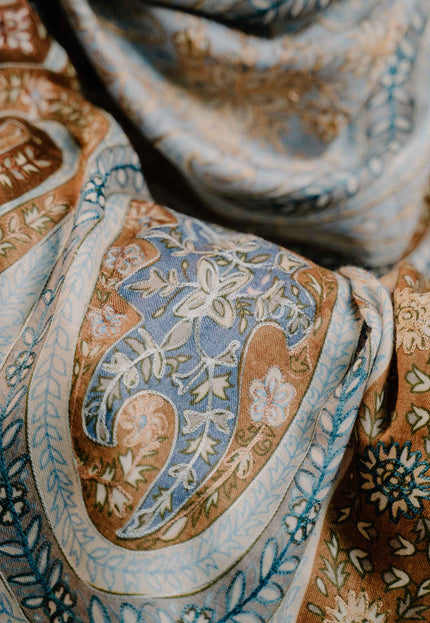 Kashmiri Kalamkari Sozni Work Stole - Grey Brown | Classical - Kashmir Jama