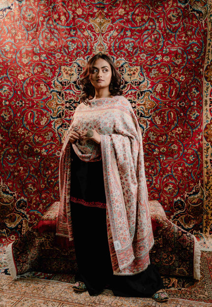 Kashmiri Kani Shawl - White | Jamawar - Kashmir Jama