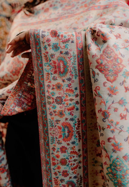 Kashmiri Kani Shawl - White | Jamawar - Kashmir Jama