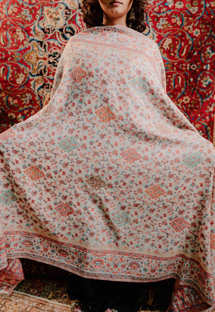 Kashmiri Kani Shawl - White | Jamawar - Kashmir Jama