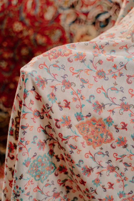 Kashmiri Kani Shawl - White | Jamawar - Kashmir Jama