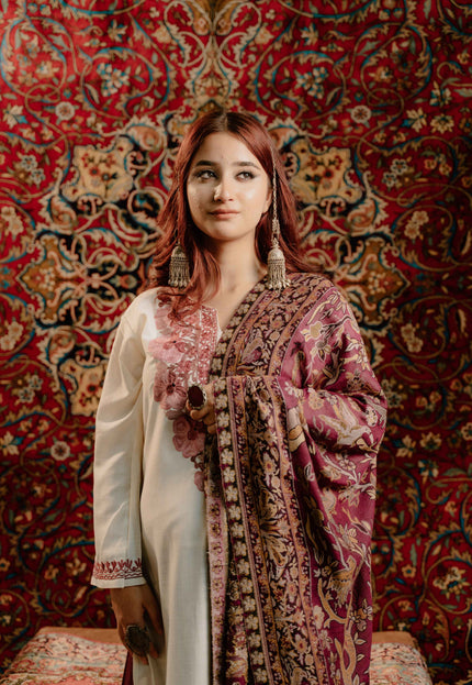 Kashmiri Kani Shawl - Maroon | Soft Wool - Kashmir Jama