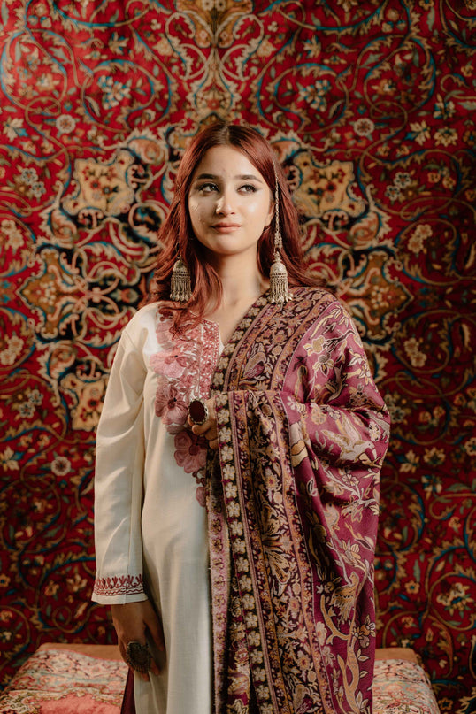 Kashmiri Kani Shawl - Maroon | Soft Wool - Kashmir Jama