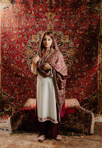 Kashmiri Kani Shawl - Maroon | Soft Wool - Kashmir Jama