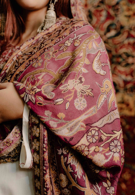 Kashmiri Kani Shawl - Maroon | Soft Wool - Kashmir Jama