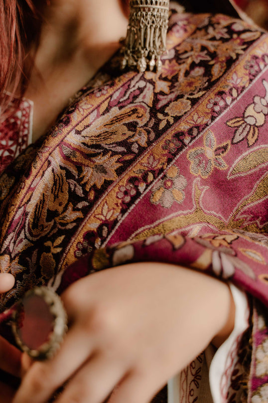 Kashmiri Kani Shawl - Maroon | Soft Wool - Kashmir Jama