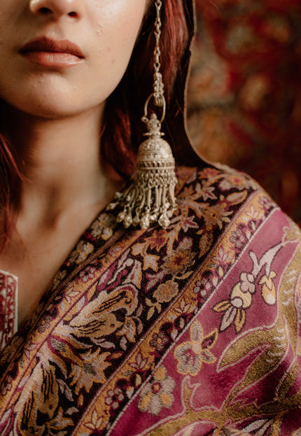 Kashmiri Kani Shawl - Maroon | Soft Wool - Kashmir Jama