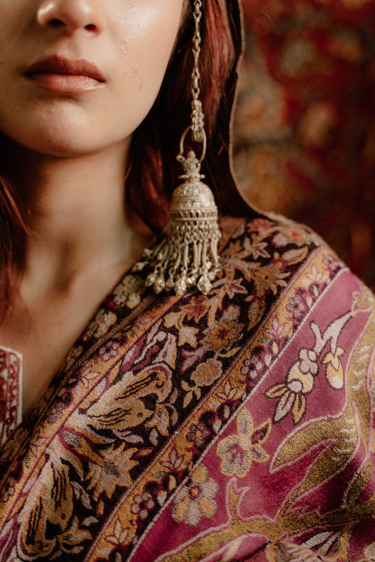 Kashmiri Kani Shawl - Maroon | Soft Wool - Kashmir Jama