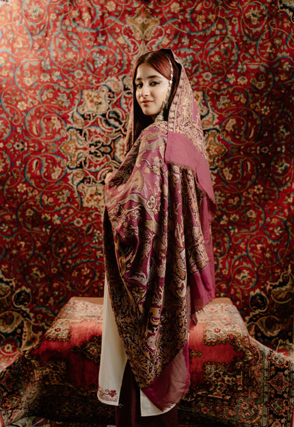 Kashmiri Kani Shawl - Maroon | Soft Wool - Kashmir Jama