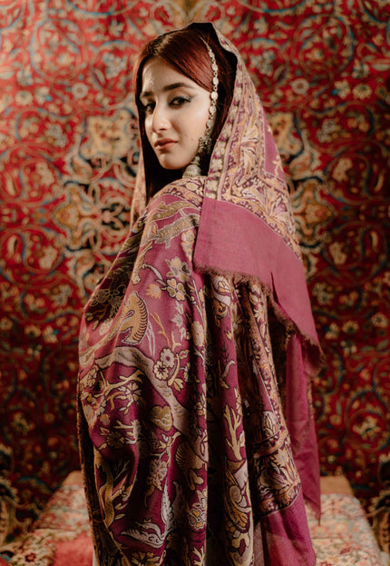 Kashmiri Kani Shawl - Maroon | Soft Wool - Kashmir Jama
