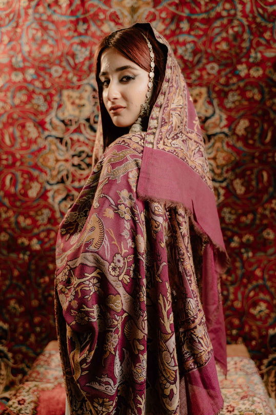 Kashmiri Kani Shawl - Maroon | Soft Wool - Kashmir Jama