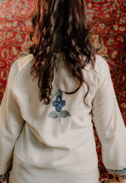 Kashmiri Aari Work Cotton Kurti - White | Short - Kashmir Jama
