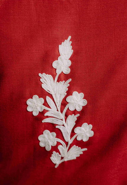 Kashmiri Aari Work Cotton Kurti - Red | Long - Kashmir Jama