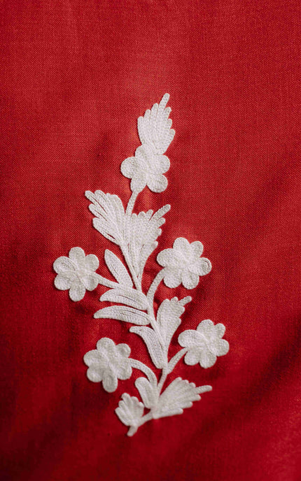 Kashmiri Aari Work Cotton Kurti - Red | Long - Kashmir Jama