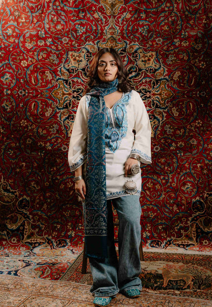 Kashmiri Kani Stole - Blue | Jama - Kashmir Jama