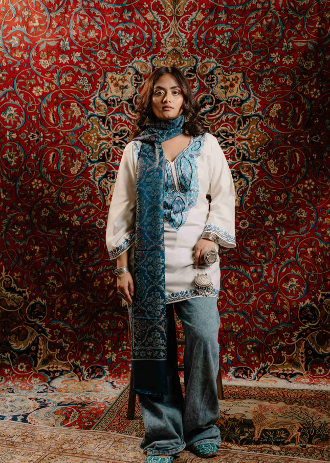 Kashmiri Kani Stole - Blue | Jama - Kashmir Jama