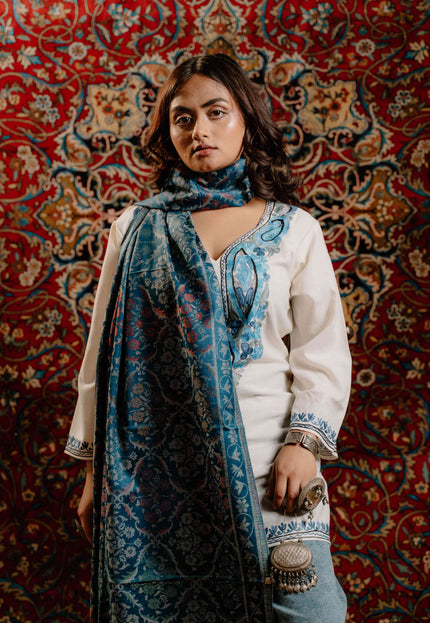 Kashmiri Kani Stole - Blue | Jama - Kashmir Jama