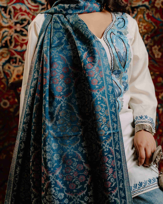 Kashmiri Kani Stole - Blue | Jama - Kashmir Jama
