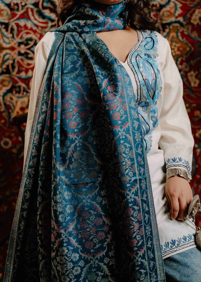 Kashmiri Kani Stole - Blue | Jama - Kashmir Jama