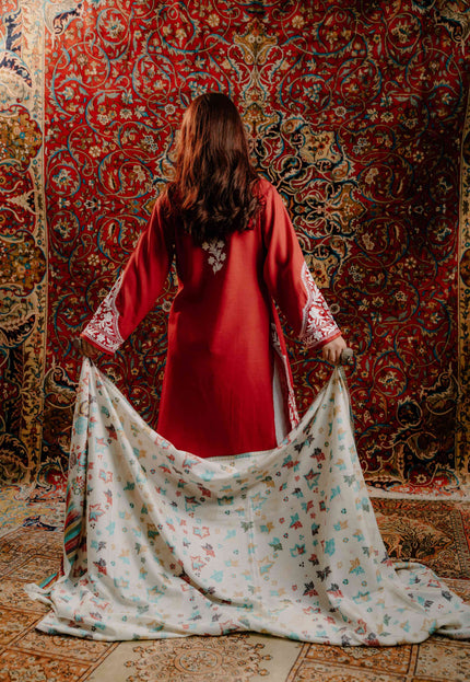 Kashmiri Kani Shawl - White | Chinar - Kashmir Jama