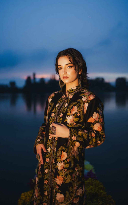 Kashmiri Aari Work Jacket - Black | Long - Kashmir Jama