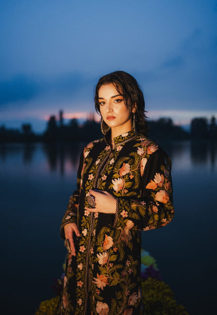 Jamawar Aari Embroidery Long Jacket - Kashmir Jama