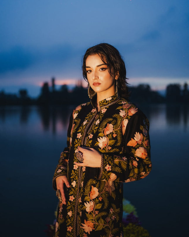 Jamawar Aari Embroidery Long Jacket - Kashmir Jama