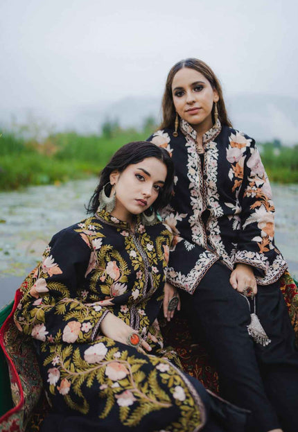 Jamawar Aari Embroidery Long Jacket - Kashmir Jama