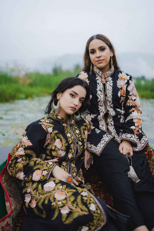 Jamawar Aari Embroidery Long Jacket - Kashmir Jama