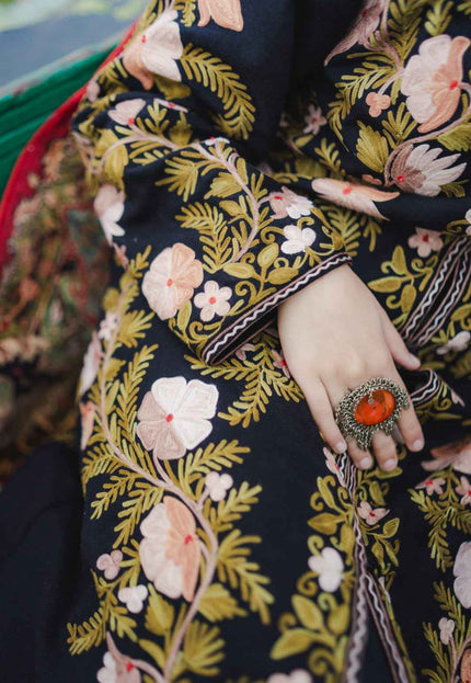 Jamawar Aari Embroidery Long Jacket - Kashmir Jama