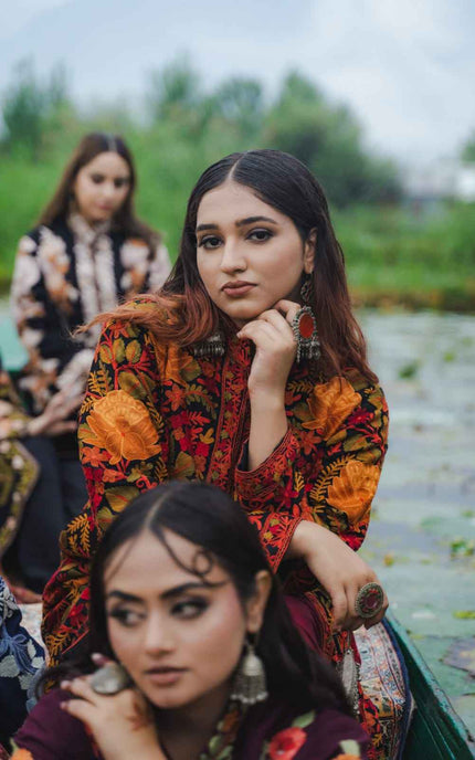 Kashmiri Jamawar Aari Work Jacket - Black | Pashm - Kashmir Jama