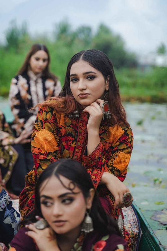 Kashmiri Jamawar Aari Work Jacket - Black | Pashm - Kashmir Jama