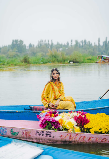 Kashmiri Aari Work Phiran - Yellow | Fringe - Kashmir Jama